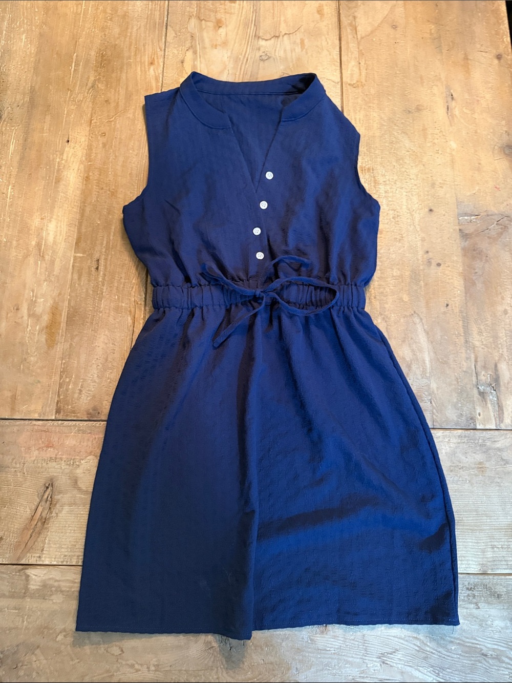 Sleeveless Navy Tie-Waist Mini Dress
